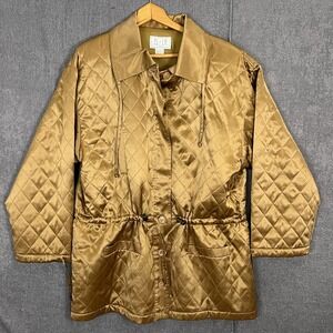 NEW EL·LA Design Gold Silk Quilted Jacket Size L Women's Luxe Old Money Retro‎